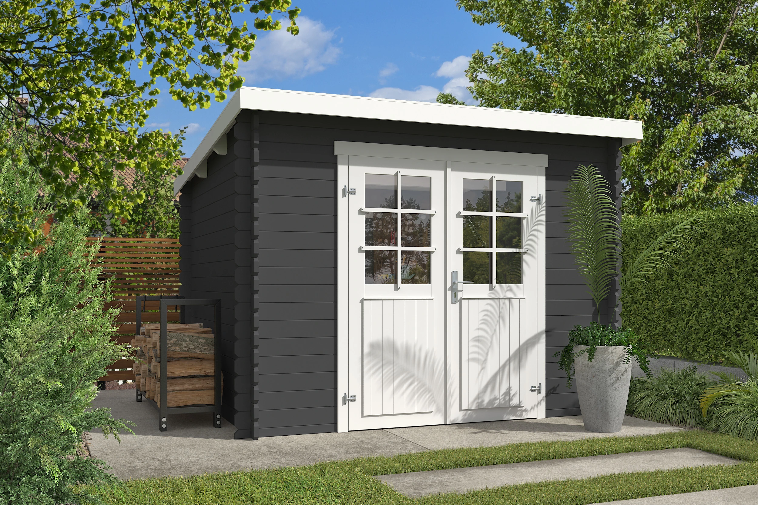 Outdoor Life Blokhut Nadia Carbon Grey-Wit 275 x 230 cm - Afbeelding 1